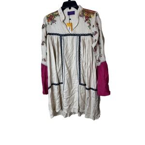 Sana Safinaz Dress Womens Medium Multicolor‎ Embroidered Boho Swing Festival